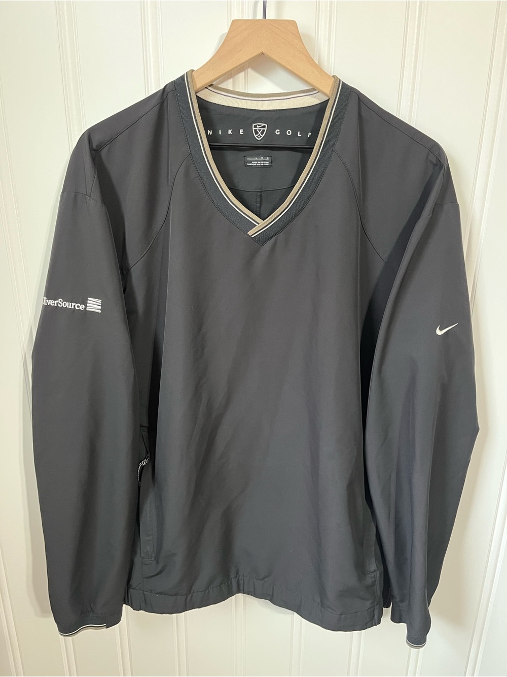 NIKE GOLF V-Neck Pullover Windbreaker Jacket Zippered Side Pockets Mens L